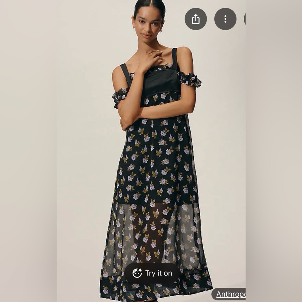 Maeve Anthropologie Black Floral Black Dress